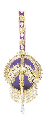 Ornate purple and gold Christmas ornament with beaded fringe and crystal drop from Cracker Box Golden Oldie collection