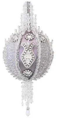 Ornate silver and lavender Christmas ornament with beaded tassel from Cracker Box Golden Oldie kit
