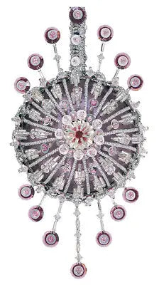 Ornate cracker box Christmas ornament with jewel-encrusted pendant and red gem