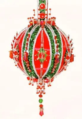 Festive red and green beaded Christmas ornament from The Cracker Box Inc Golden Oldie Regency kit