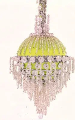 Lime green and silver beaded chandelier-style Christmas ornament with clear crystals from The Cracker Box Golden Oldie kit