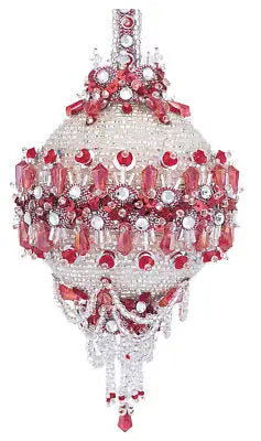 Ornate red and silver Christmas ornament from The Cracker Box Golden Oldie kit