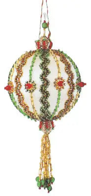Ornate golden oldie Christmas ornament with beads and tassel from Cracker Box kit