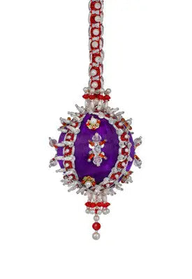 Ornate purple and red beaded Christmas ornament from Cracker Box Holiday Festival kit