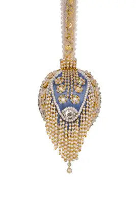 Ornate blue clutch with gold beads pearls and jewels, perfect as a cracker box christmas ornament or ice dancer decor