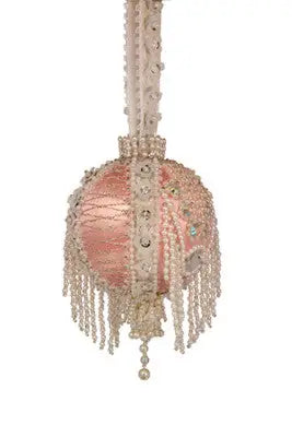 Cracker Box Christmas ornament Ice Dancer with pink beads and pearl fringe