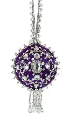 Ornate purple and silver jeweled Christmas ornament from The Cracker Box Inc Joan Brooch kit