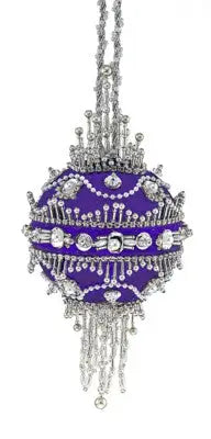 Ornate purple and silver Beaded Christmas Ornament from Cracker Box Leading Lady Kit