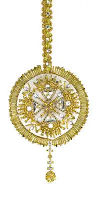 Ornate gold and white beaded Christmas ornament from The Cracker Box Inc Christmas Ornament Kit