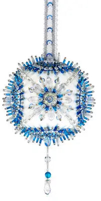 Intricate square beaded Christmas ornament from Cracker Box Christmas Ornament Kit Lemon Rind on Emerald