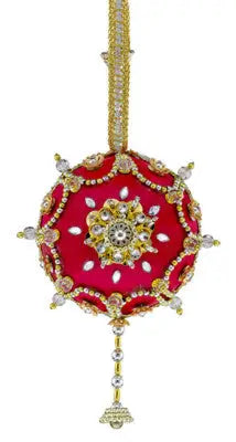 Ornate red and gold jeweled Christmas ornament from Cracker Box Christmas ornament kit