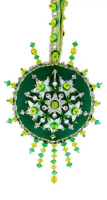 Vibrant green and silver Christmas ornament with yellow accents from The Cracker Box Lemon Rind kit