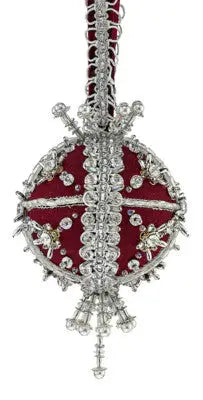 Red and silver jeweled Christmas ornament from The Cracker Box Party Frock kit
