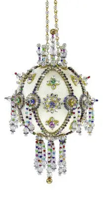 Ornate beaded jeweled Christmas ornament from Cracker Box ornament kits with white base