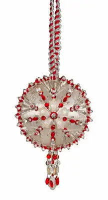 Beaded white and red Christmas ornament from Cracker Box Baby Boobie collection