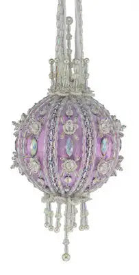 Ornate lavender and silver beaded Christmas ornament from Cracker Box Christmas ornament kit