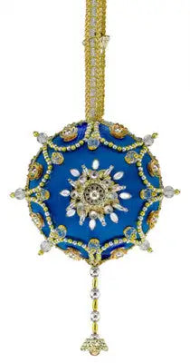 Blue and gold beaded Christmas ornament from Cracker Box Christmas Ornament Kit