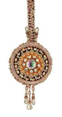 Ornate Christmas ornament from Cracker Box Ornament Kit with jeweled beads and iridescent gemstone