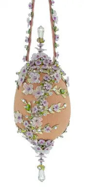 Decorative peach egg Christmas ornament with pastel flowers and jewels from Cracker Box