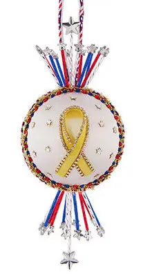Patriotic Christmas ornament with yellow ribbon from The Cracker Box Ornament Kit