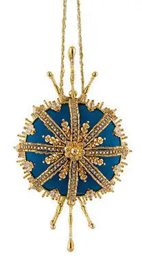 Ornate teal and gold jeweled Christmas ornament from The Cracker Box Ornament Kit