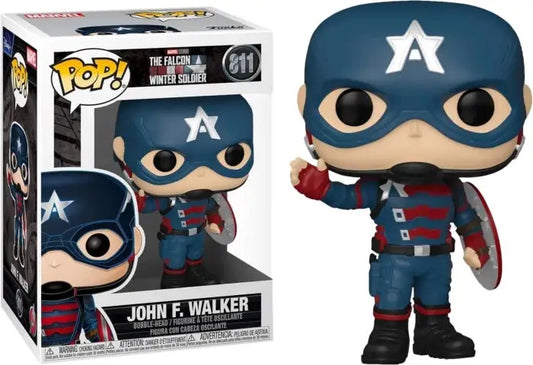 Funko Pop figure of Captain America in dark blue uniform from The Falcon and The Winter Soldier series