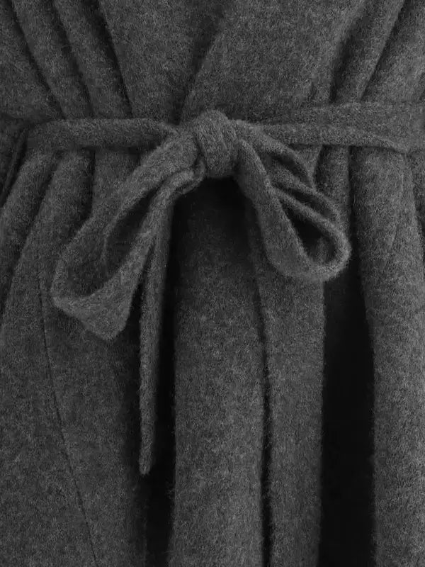 Dark grey textured wool-blend belted Ija Coat with tied waist for women