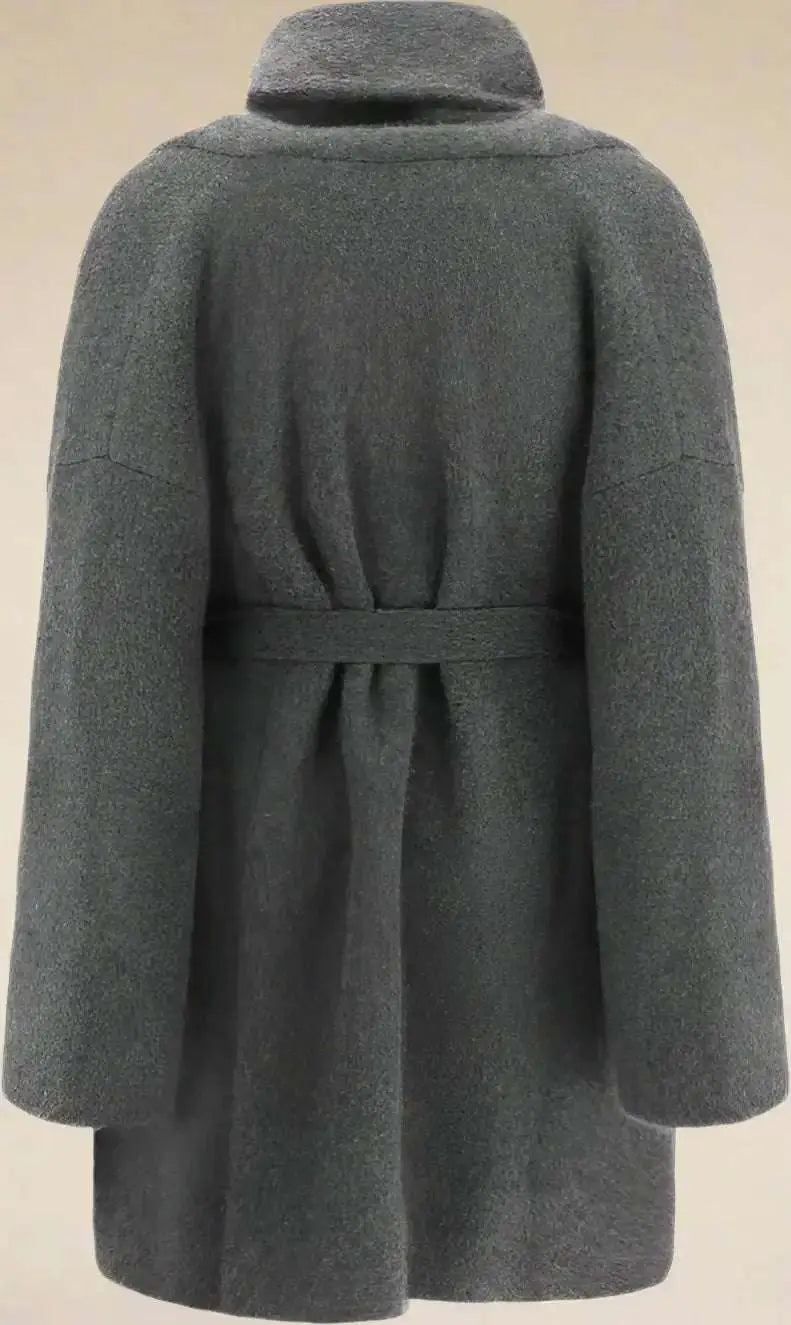 Gray wool belted Ija Coat from The Row, stylish grey belted Ija coat for women