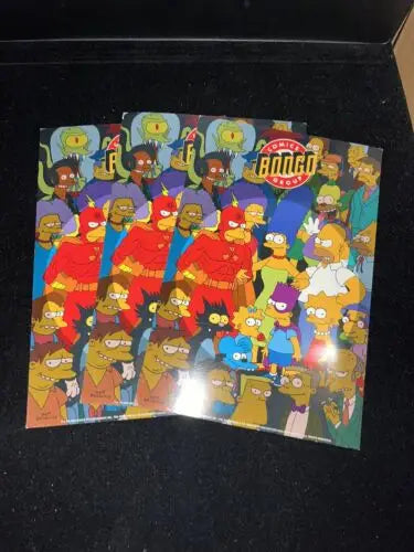 Simpsons Bongo Comics postcard card promo featuring three collectible comic book designs