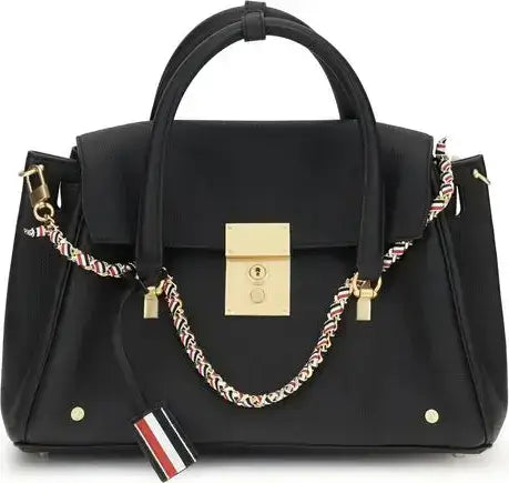 Thom Browne Mrs Thom handbag with brass rivets, black leather, gold turnlock closure