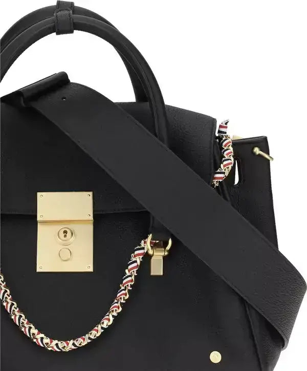 Thom Browne Mrs Thom handbag with brass rivets, black leather satchel, gold turn-lock