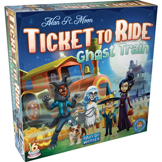 Ticket to Ride Ghost Train board game box showcasing ghost train ride ghost theme