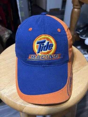 Blue and orange Tide Racing Hat with logo, stylish baseball cap for racing fans