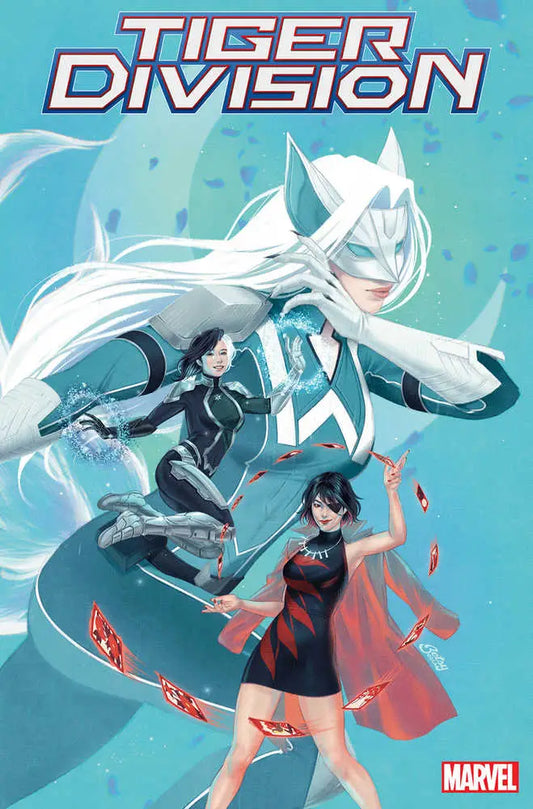Comic book cover for Tiger Division showcasing dynamic action poses in red and white