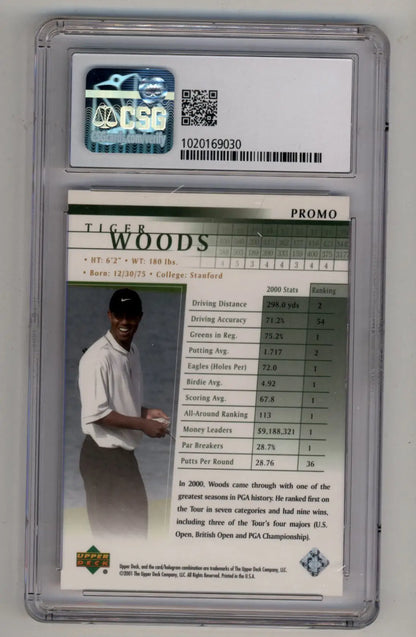Tiger Woods 2001 Upper Deck Promo CSG 9.5 Gem Mint golf card in protective case