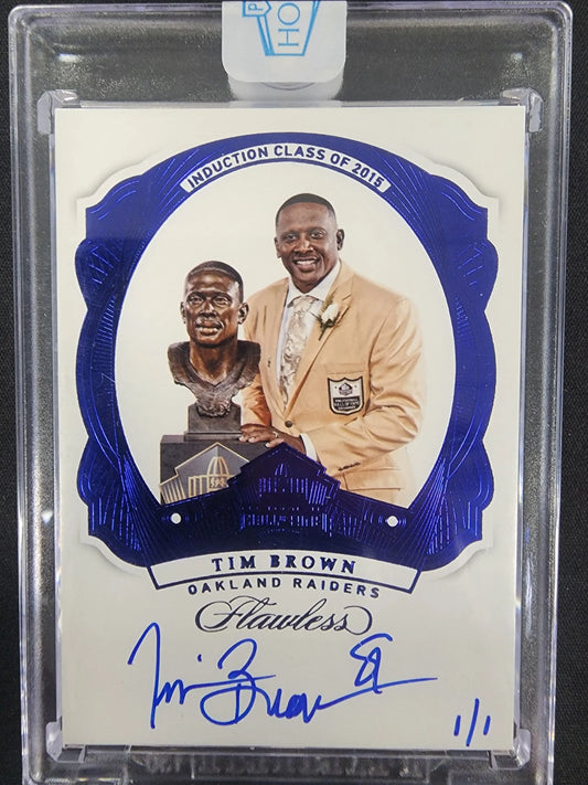 Tim Brown 2018 Panini Flawless Honors Buyback Auto signed card with gold jacket and bust
