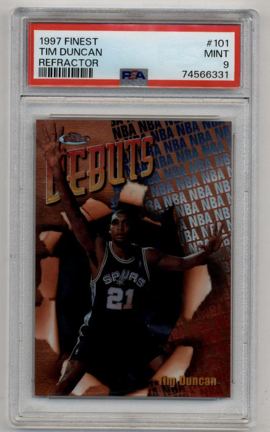 Tim Duncan 1997-98 Finest Refractor basketball card in PSA 9 Mint grade