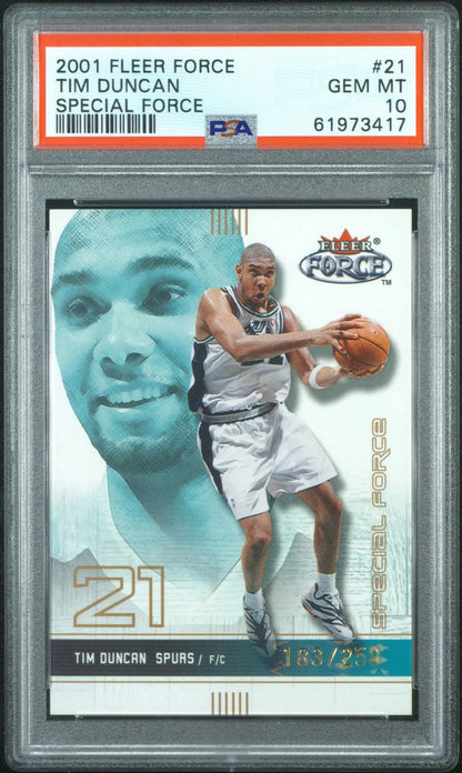 Tim Duncan Fleer Force Special Forces basketball card 2001 PSA 10 Gem Mint