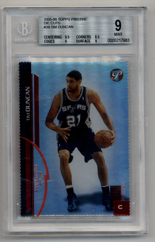 Tim Duncan 2005-06 Topps Pristine #38 trading card in protective case, BGS 9 Mint quality