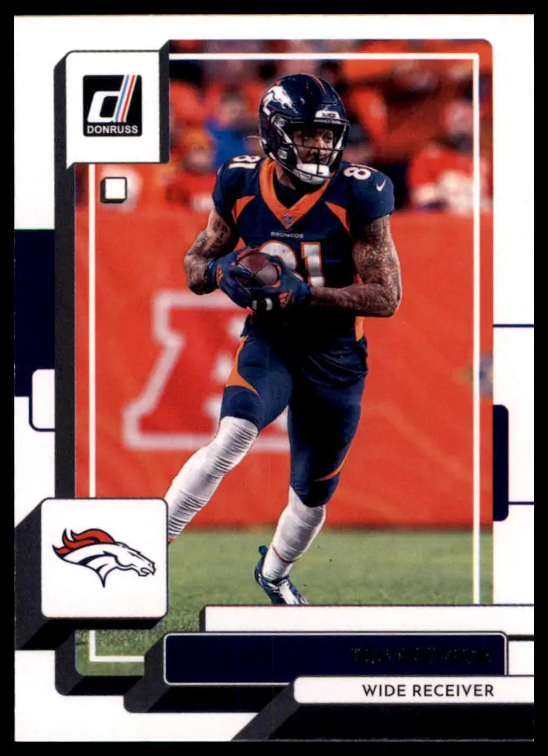 Football trading card featuring Tim Patrick from 2022 Donruss Denver Broncos collection