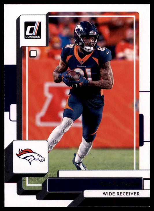 Football trading card featuring Tim Patrick from 2022 Donruss Denver Broncos set