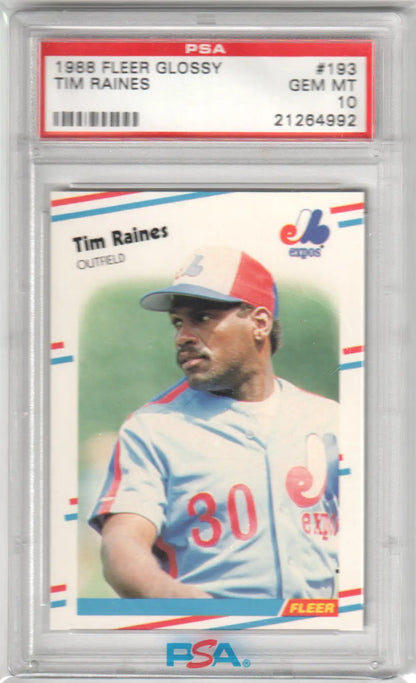 Graded Tim Raines 1988 Fleer Glossy baseball card from Columbia Hobby, PSA 10 GEM MINT