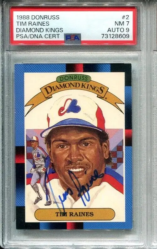 Tim Raines Signed 1988 Donruss Diamond Kings #2 Montreal Expos Auto PSA/DNA Baseball Card