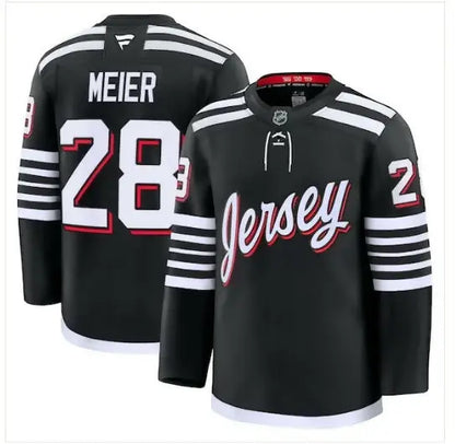 Black Timo Meier New Jersey Devils Alternate Premium Hockey Jersey with white and red accents