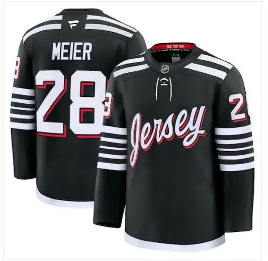 Black Timo Meier New Jersey Devils Alternate Premium Hockey Jersey with white and red accents