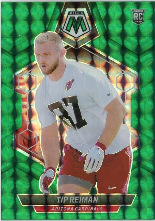 Tip Reiman rookie football card in green mosaic from Panini Mosaic 2024 series