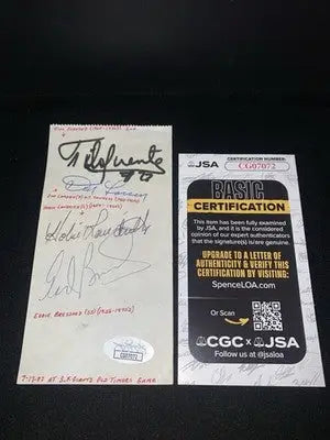 Autographed paper with JSA Basic Certification featuring San Francisco Giants memorabilia