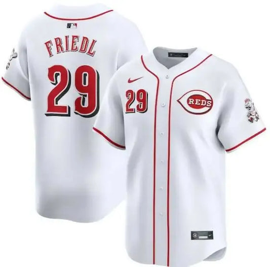 White Cincinnati Reds Nike Home Limited Player Jersey worn by TJ Friedl