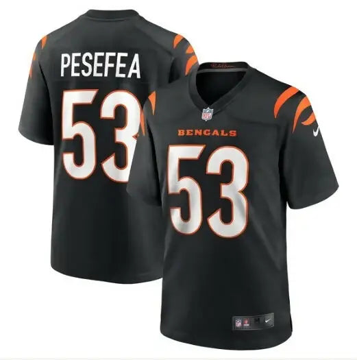 Black Cincinnati Bengals football jersey with number 53, Nike Team Game Jersey for TJ Pesefea