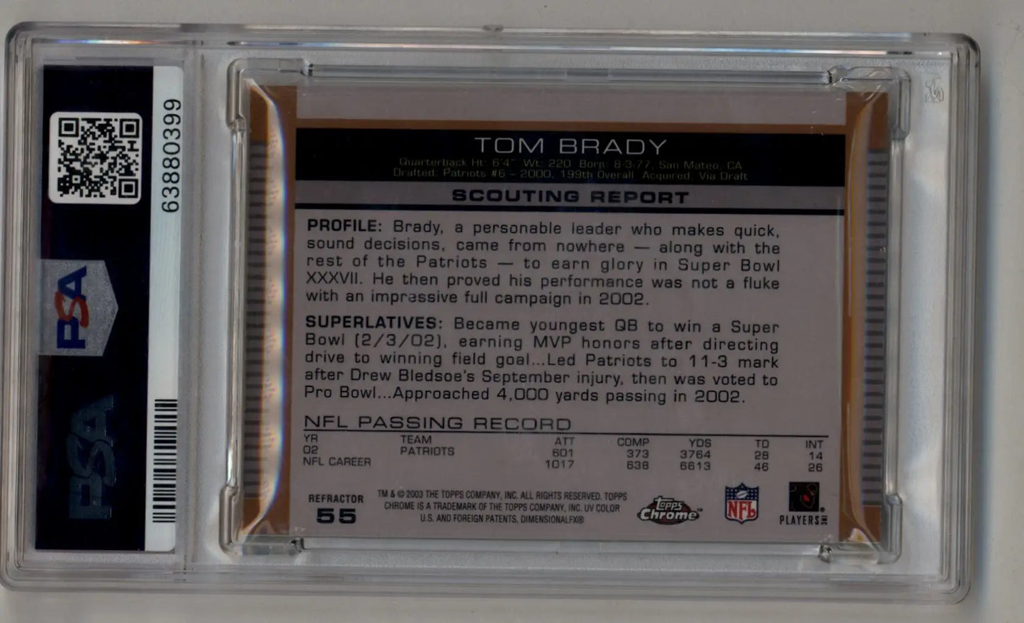 Tom Brady 2003 Topps Draft Picks Chrome Gold Refractor PSA 9 Mint - Singles
